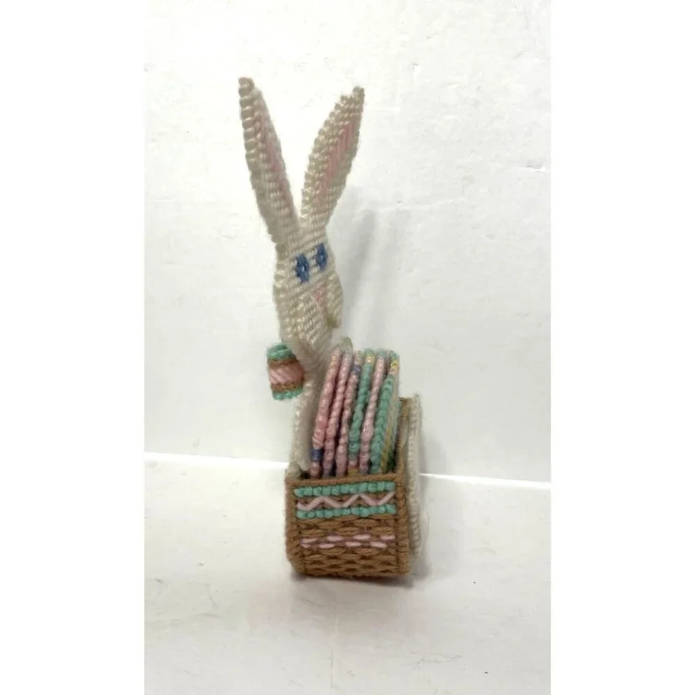 Vintage Easter Bunny Coaster Set With 6 Cross-Stitch Coasters
